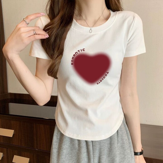 GTYUWVG纯欲风圆领弧形下摆短袖t恤女夏季新款修身不规则纯棉短款上衣潮 6227白色弧形 S 80-100斤
