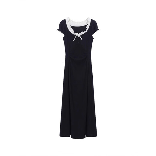 Hao'e French Black Square Kragen gefälschte zweiteilige Kleid für Frauen im Sommer Design High-End-Temperament Taille-Hugging Long Rock [gefälschter zweiteiliger Schwarz] M.