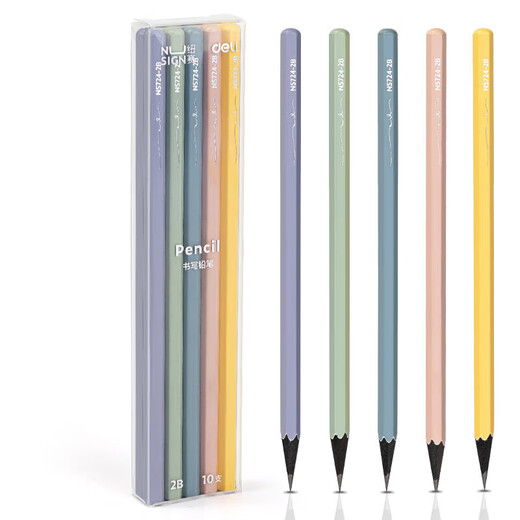 Deli 2B Bleistift für Grundschüler Erste Kindergarten Kinder Hb Bleistiftprüfung kontinuierlich Core Hexagon Green Pole Schreiben Skizze Bleistift zweite Klasse Kartenstift 2 Verhältnis Pence NS724 2B Schwarzes Holz 10 Stück/Box