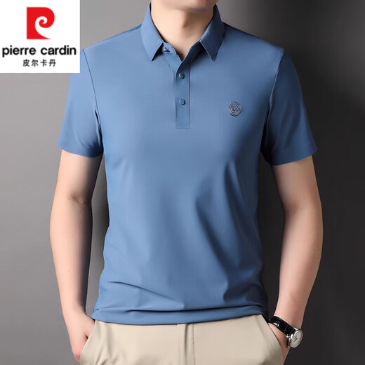 皮尔卡丹（pierre cardin）冰丝短袖T恤男士夏季新款高端翻领商务休闲薄款POLO衫体恤上衣男 天蓝色1 EYY   1421 M 165