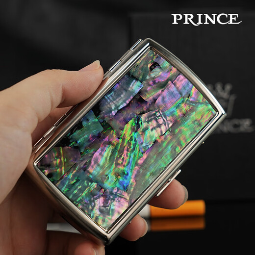 Prinz Zigarettenschachtel dicke, mittlere und feine Zweig Prince Anti-Druck tragbare High-End-Kreativpersonalisierte Zigarettenschachtel Metall Messing Schutzhülle Echtes Leder YHC12113 Einseitige blaue Schale 12 dicke Zigaretten