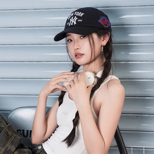 Major League Baseball (MLB) official Zhang Linghe same style hat for men and women, fashionable summer sun visor baseball cap, peaked cap, big head outdoor hat, New York Yankees/black/KARINA same style, one size F
