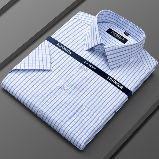 Yageor Flaggschiff offizielles Geschäft 1% reines Baumwoll-Kurzärmel-Hemd für die neue High-End-Casual Professional Formal-Trage-Hemd-Hemd DX6625 [schmaler blauer Streifen] 43 [Vorgeschlagen 170-180jin [Jin ist 0,5 kg]]