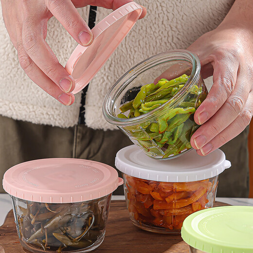 Meikejie pickle sealed jar glass preservation box high-looking storage box refrigerator preservation jar side vegetable kimchi jar packaging box multi-functional glass packaging jar + red sealing lid 350ML 1 piece