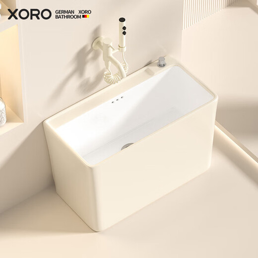 Haoyijia Mop Pool Balkon Haushalt neuer Stil Keramik Mop Pool Creme Stil Rechteckiger Pool Mop Pool 1049 Creme Weiß + Wasserhahn
