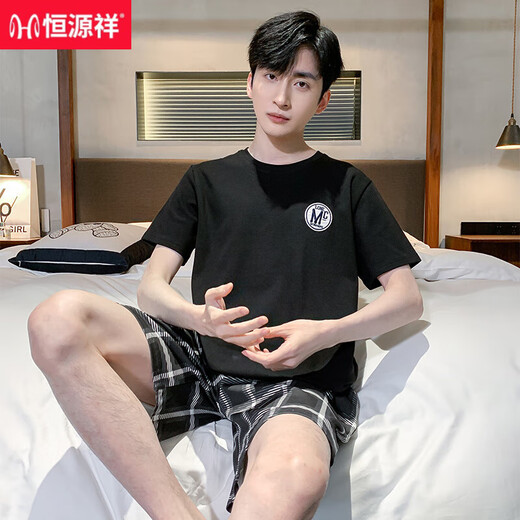 恒源祥睡衣男士夏季棉质短袖加大码薄款宽松中青年休闲家居服套装可外穿 9922【H系列男短袖短裤套装】 L 【100-125斤】