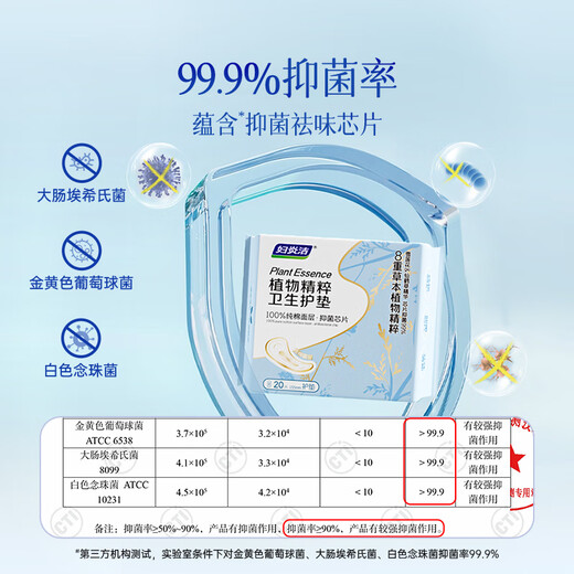 Fuyanjie Botanical Extract 100% Cotton Top Pads Snow Lotus Agrimony 8-fold Plant Extract Antibacterial Sanitary Pads 80 Pieces