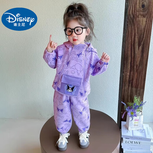 Disney Baby Girl Casual Suit Детская весна и осенняя одежда в корейском стиле Kulomi Baby Girl Spring Sports Fashionable Set Set Set Purple [Большой карманный двойной набор молнии] 90 (модернизированная модель)