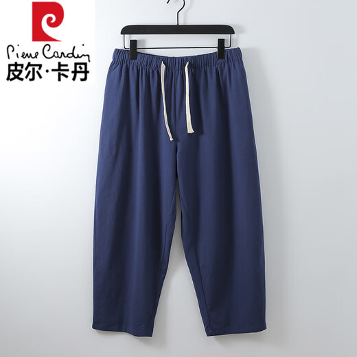Piercadan Fatty Large Size Cotton and Line Cropped Pants Men's Summer Thin Loose Plus Fat Plus Larger Line Casual Pants 300Jin [Jin Equal to 0.5kg] 400 Royal Blue 4XL (225-260Jin [Jin Equal to 0.5kg])