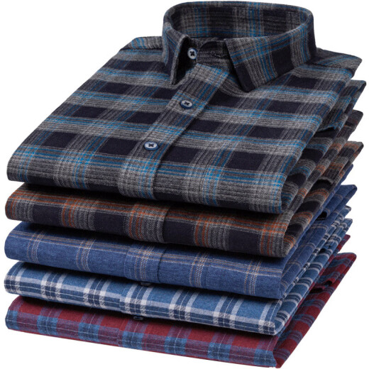 Primavera nueva camisa a cuadros puro a cuadros de algodón de manga larga para hombres suéter de papá de mediana edad camisa espesa de algodón 18-673 S 38