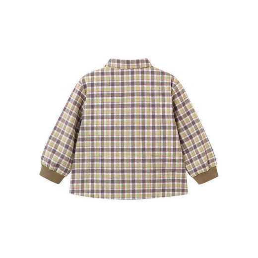 Ying's shopping mall same style children's shirt spring and autumn casual retro boys' long-sleeved shirt pure cotton plaid shirt brown green 100 cm