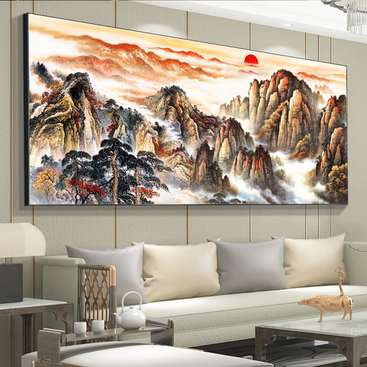 Yonghuan 2025 new style hanging paintings Great Wall backing pictures decorative paintings office with mountains and waterless landscape paintings living room background Purple Qi Donglai CT3881 Waterproof oil canvas + thickened brushed aluminum frame with frame length 140 high 60cm SF Express home entrance noble black