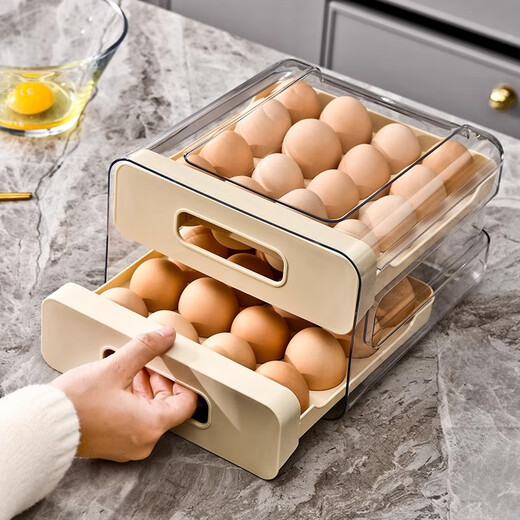 Axco egg storage box, refrigerator-specific drawer-type fresh-keeping food-grade organizing artifact, egg tray egg tray box, ivory white, one pack/can hold 32 pieces