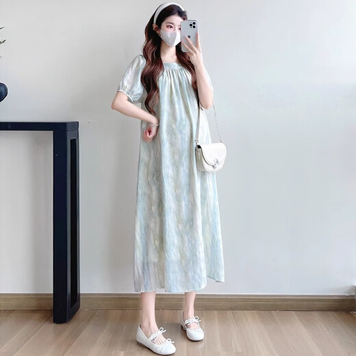 Gememan Entbindheitskleid Sommer 2025 Neues High-End-Mutterschaftskleid Lose große modische bauchbedeckte Langrock-Chiffon-Rock-Bildfarbe XL (Empfohlen 130-150jin [Jin ist gleich 0,5 kg])