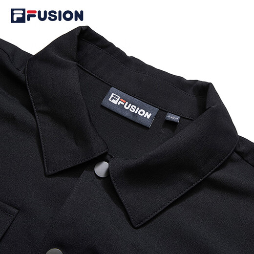 Fila Fusion Fila Fila Trendy Brand Woven Jumpsuits Women Fashion Shirt Collar Collar Sortas Shorts Dark Black-Bk S 160/80a/S