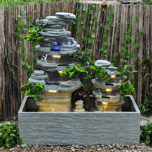 Tiantongtai Floor Rockery fließender Wasserfischteich Zirkulation Wasserfall Wasserfall Fengshui Rad Ornament im Innenhof Wohnzimmer Fortune -Dekoration Landschaft 5052+9039+5010