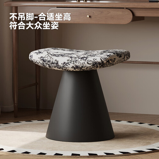 Yete Rotating Makeup Stool Mid-Autumn Style New Style Girls Home Dressing Stool High-end Bedroom Small Makeup Chair Premium Black Rotatable/Fellow Cushion/Black Iron Base
