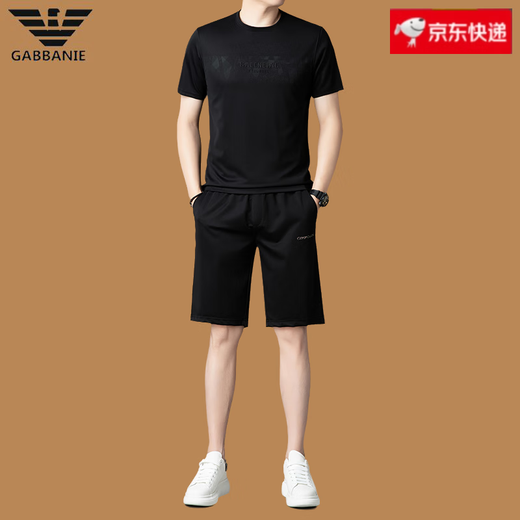 Falamone Armani Sommer Kurzarm Casual Sports Shorts Set Herren 2025 New Mulberry Silk T-Shirt Black 13601-1 4xl 190 Größe (geeignet für 190-210jin [Jin ist gleich 0,5 kg])