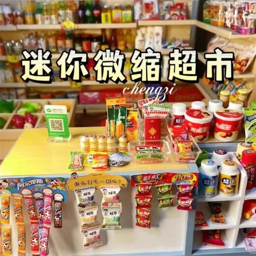脘铼迷你小超市玩具女孩子喜欢的过家家微缩diy生日礼物网红爆款食玩 体验版30个+购物车1个（无货架）