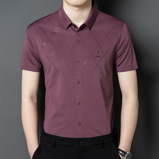 Camisa de manga corta Hengyuanxiang Men e hija Dress de novia papá Usa un banquete de boda de mediana edad Banquete de seda de verano de verano 6623 Rojo M 16590-120Jin [Jin equivale a 0.5 kg]