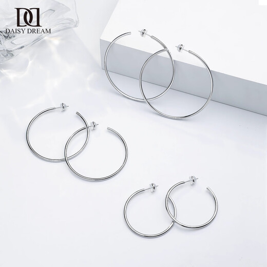 DAISY DREAM999 Pure Silver Needle Large Hoop Earrings Women's High-Quality Temperament Hoop Earrings 2025 New Hot Style Earrings Earrings 999 Silver Needle Zhao Liying's Same Style 4cm Gold Hoop Earrings