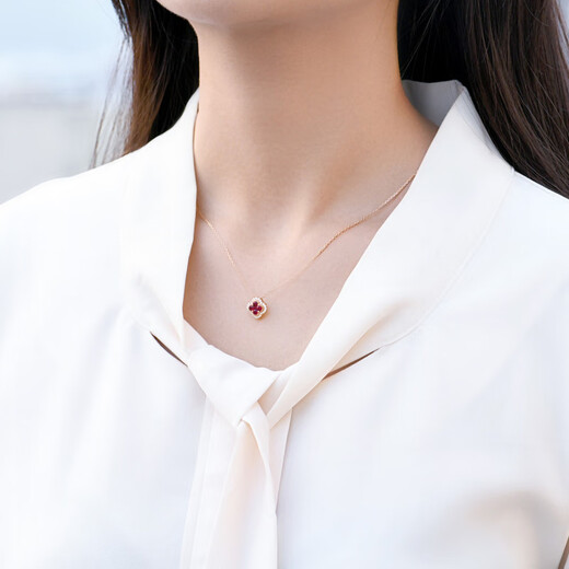 COASZE 18k gold ruby four-leaf clover diamond necklace gold rose gold clavicle chain real diamond pendant for girlfriend 18k gold customized