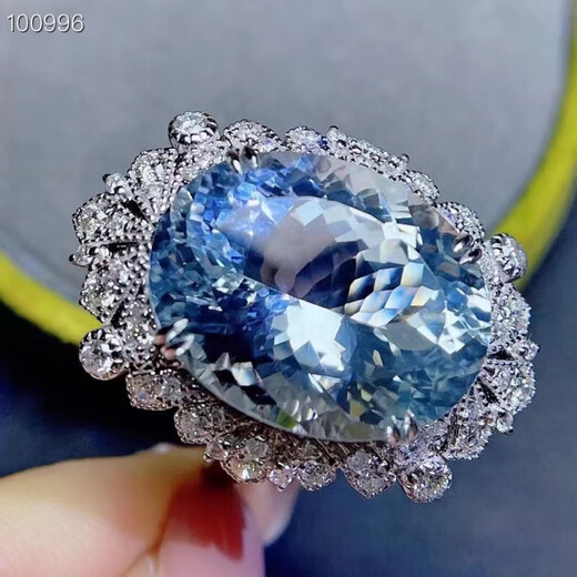 HEEKAIYI Aquamarine Ring Women's 18k Gold Diamond Ring Chinese Valentine's Day Birthday Gift for Wife and Girlfriend Selected 15 Carat/Santa Maria Color