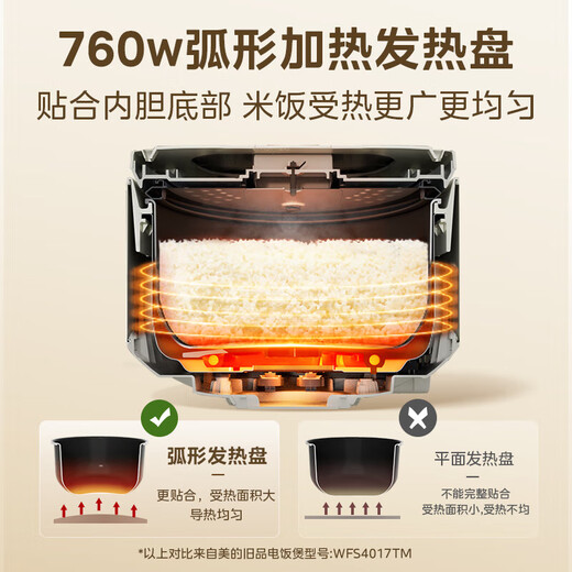 美的（Midea）电饭煲3-4人电饭锅12大菜单家用智能电饭煲智能预约定时可拆防溢电饭锅匠铜圆灶釜内胆2-8人使用 【银钻聚能釜】 5L