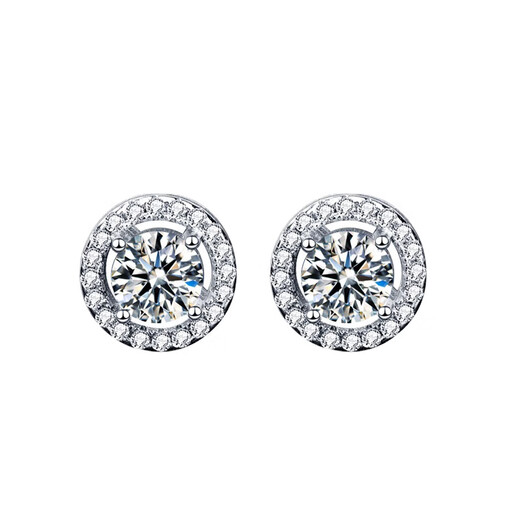 Genuine moissanite small diamond Pt950 platinum earrings for women 18K six-claw snowflake earrings as a birthday gift for girlfriend, light luxury model, six-claw moissanite earrings, main diamond (50 points)