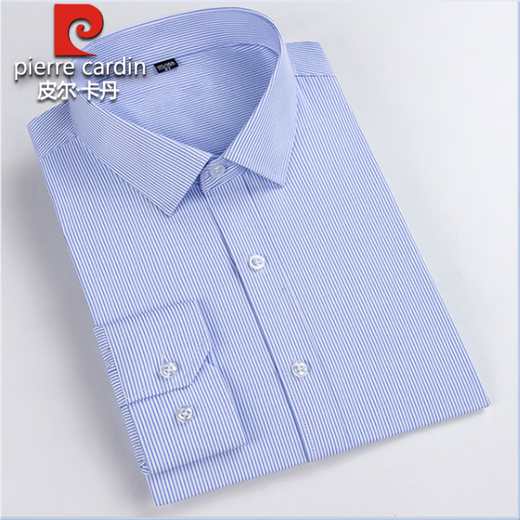 Pier Cardin Authentic Xinjiang reines Baumwollfreies Eisenhemd Herren-Langarm 2025 Frühling, mittlere und ältere Unternehmen Anti-Falten-Formale Verschleiß blau gestreiftes Inch-Hemd 8w6626 42 150 ~