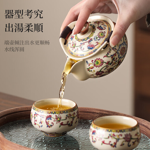 Buchuo Ru kiln hand-caught pot tea bowl single two-person cover bowl single tea set one person drinking tea cup colorful anti-scald teapot
