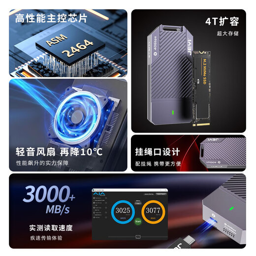 Jiayi Thunderbolt 4 SSD Enclosure NVMe M.2 Hard Drive Enclosure 40Gbps Ultra-High Speed All Aluminum Alloy Plug and Play Suitable for Mac/Win Mobile Hard Drive Enclosure 40G Transmission Built-in Turbo Fan Cooling (Fan Model)