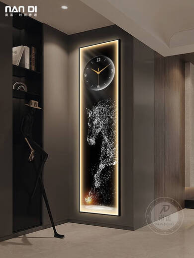 Connect the cat modern light luxury horse porch clock wall clock living room horse to success narrow strip decorative painting creative art clock LDY6196 50*200cm default black frame - LED light painting warm light
