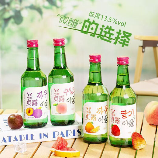 Vin de soju coréen, saké, vin de fruits légèrement ivre, vin sucré à faible teneur en alcool pour femmes, vin de fêtard coréen du barbecue, vin de soju Hanzhen, viol hanzhen soju 4 bouteilles de fraise de raisin, pamplemousse aux bleuets