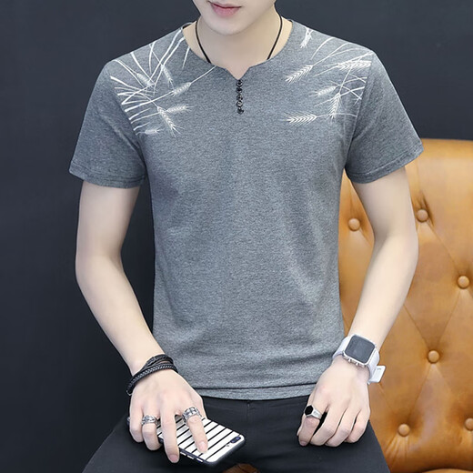 
Poresno chicken heart neck short sleeve pure cotton men's T-shirt solid color simple V-neck summer Korean style trendy brand youth men's base top white Q693 short sleeve M suggests 90-100Jin [Jin equals 0.5 kg] All size