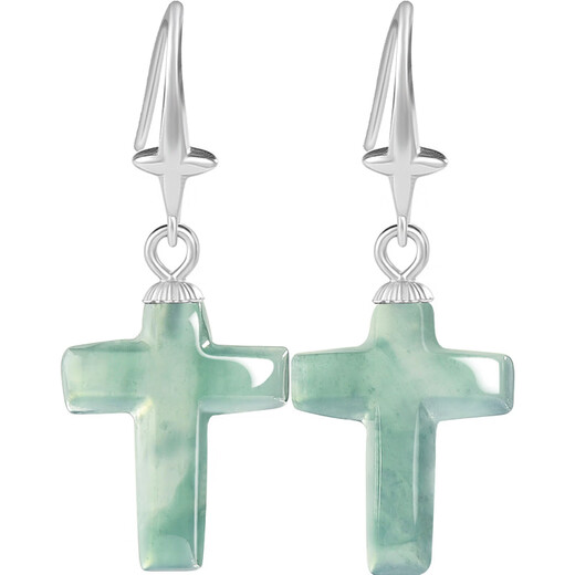 TIMESWIND natural A goods jadeite blue water cross earrings S925 silver inlaid jade earrings women's earrings blue water cross earrings D1106 S925 silver inlay (with certificate)