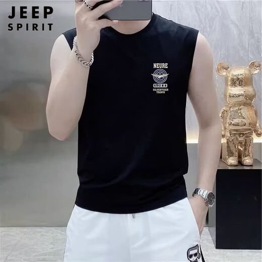 Jeep Spirit Vest Herren trendy fliegender Adler gedrucktem Weste Sommer Reine Baumwolle Trendy Marke Slim Vest American Sport Ärmel und T-Shirt Black L 105-120jin [Jin entspricht 0,5 kg]