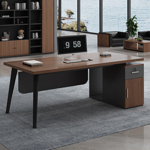 Mengxidi desk simple modern president desk manager supervisor desk executive desk office computer desk and chair combination boss desk dark walnut color boss desk + side cabinet 160*80*75 thickened desktop