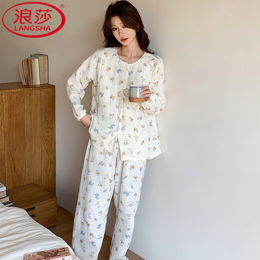 Langsha-Begrenzungsbekleidung Frühling, Herbst und Sommer nach der Geburt dünne reine Baumwollgaze Schwangere Frauen Pyjamas Stillen und Fütterung Hauskleidung reines Baumwoll Gaze: A1047 M Empfohlen 90-115 Jin [Jin gleich 0,5 kg] Verschleiß]