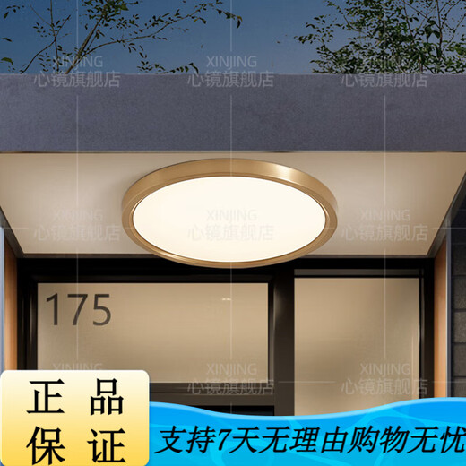 Heart mirror full copper outdoor ceiling light villa gate ultra-thin front light outdoor aisle balcony lamp mosquito-proof courtyard light X3893-500/square