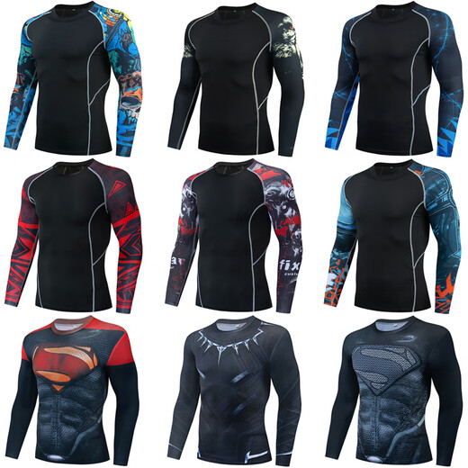 Nanbowan 2025 Neue Sportarten langärmelige Strumpfhosen für Herren Fitness High Elastic Superman atmungsaktivem Schnelltrocknungsanzug Basketball spielen hellschwarze 1049 zweiteilige Sets (85-110)