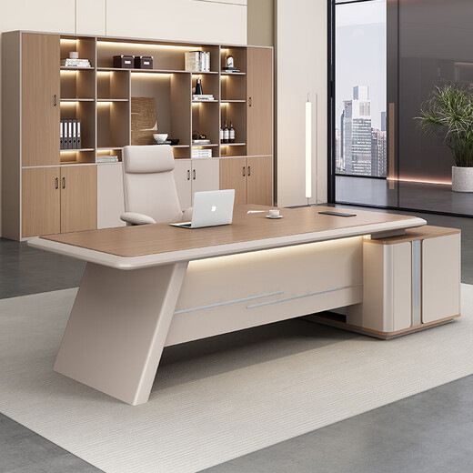 Shusheng high-end light luxury boss desk modern simple office chairman president executive desk manager desk and chair combination 1.8m*0.8m boss desk (comes with multi-function cable box + light strip)