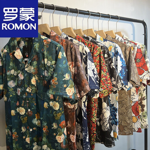 Lomongo vintge Cuban collar floral shirt men and women loose Hong Kong flavor Hawaiian couple beach short-sleeved shirt x695 2XL