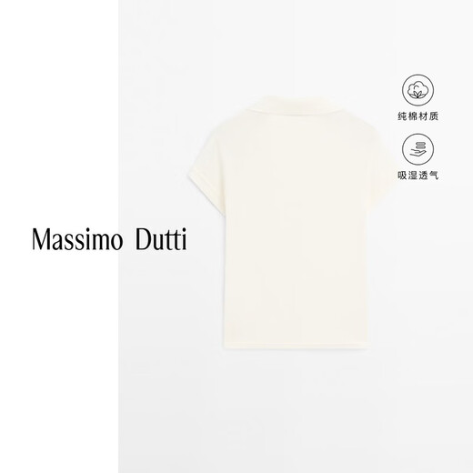 Massimo Dutti neues Saison-Sonderangebot 2025 Frauenkleidung Urban einfacher Pendlerstil hautfreundlicher purer Baumwollkurzärmel-Polo-Hemd 06805109 Off-White XS (CN 165/84A)