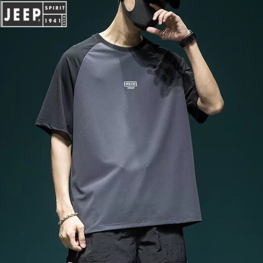 
JEEP SPIRIT ice silk mesh raglan sleeve men's short-sleeved T-shirt men's summer loose large size thin breathable quick-drying sports top [ice silk quick-drying] 844 dark gray T-shirt 2XL Recommended 140-160Jin [Jin equals 0.5 kg]