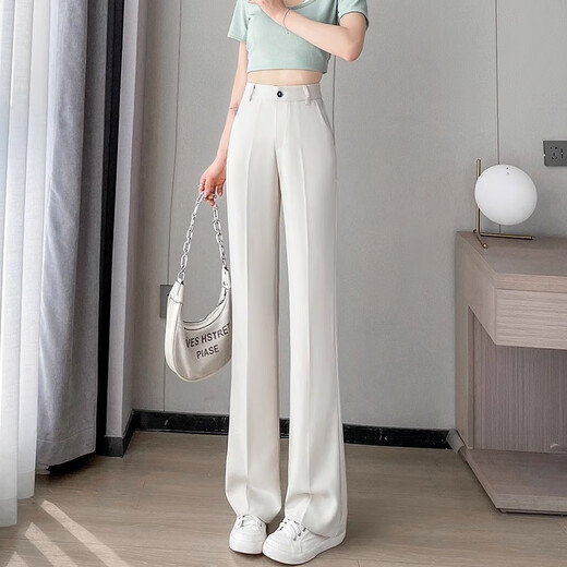 Romon Flared Suit Pants Women's 2025 Spring New Loose Slim Versatile Narrow Casual Pants Drape Floor-Sweeping Boot-cut Pants Black-Autumn and Winter Small Plus Velvet M Recommendation 100-110Jin Jin is equal to about 0.5 kg
