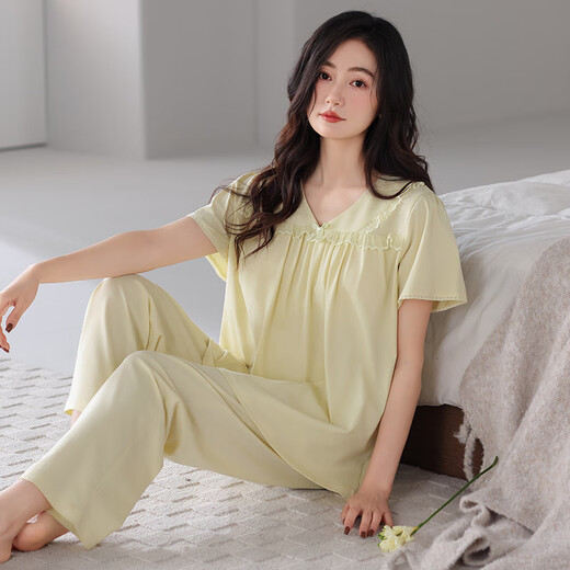 Pyjamas Mandelefin avec poitrine pour femmes pour les pantalons à manches courtes en coton pur à l'été