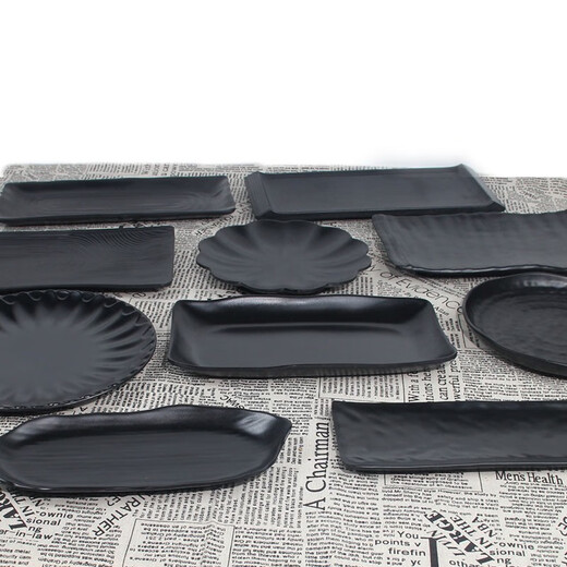 Vedina de melamina Plato de maceta caliente Placa de vegetales Placa de barbacoa negra porcelana de carne de res de porcelana placa de barbacoa rectangular KK LJP1098 10 paquetes