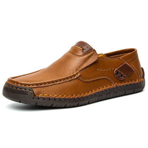 Gy Jinlilai Chaussures masculines masculines pour hommes Chaussures décontractées extérieures avec des chaussures en cuir plat à un pied de grande taille de grande taille 9916-1 Hollow 39 brun jaune 39