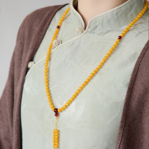 Shi Yue Jewelry Collection Grade Natural Mineral Beeswax Bracelet 108 Pieces Men's and Women's Chicken Oil Yellow and White Nectar Bracelet Necklace 6-7mm